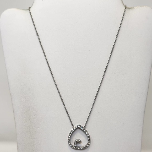 Monet Crystal Pave Teardrop Silver Tone Chain Necklace Open Work Swirl Costume - Picture 2 of 5